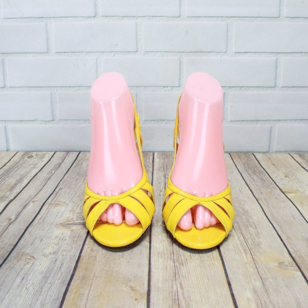 Cole Haan Yellow Leather Peep Toe High Heel Ankle Strap Air Sole Sandals 9.5 B - Picture 4 of 8